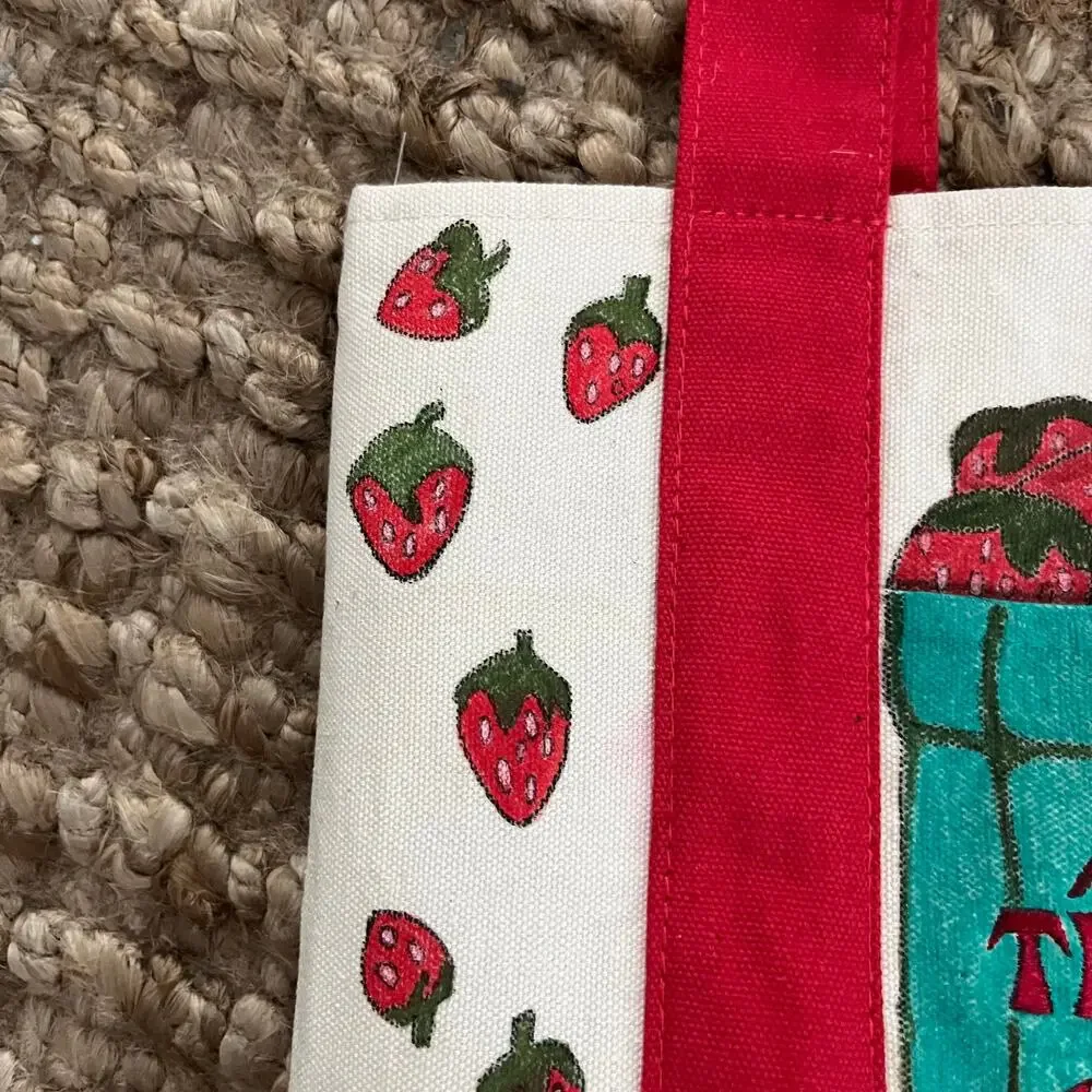 Trader Joe's Mini Canvas Tote Hand Painted Strawberry Coffee Mug Hearts Custom
